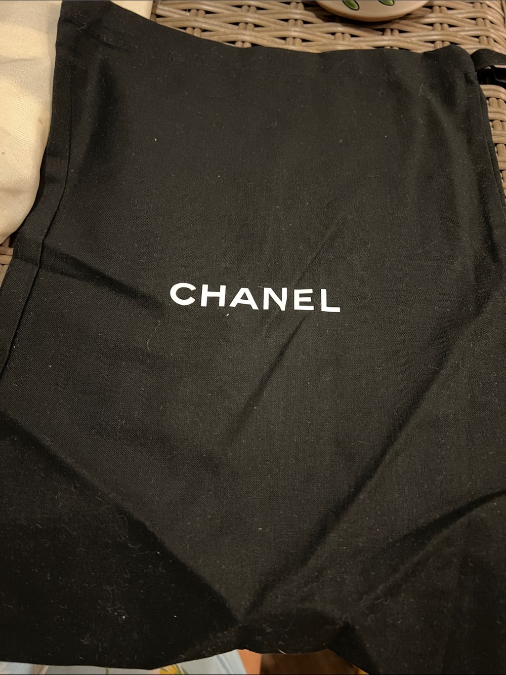 CHANEL Black and White Logo Dust Pouch